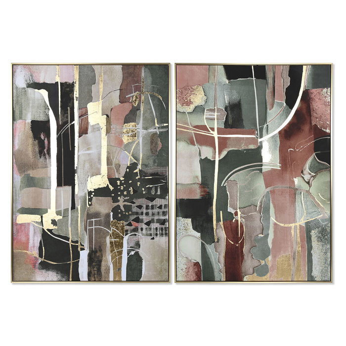 DKD Home Decor Cuadro Moderno Abstracto Verde Rosa Dorado Negro 103x143 cm (2 Unidades)