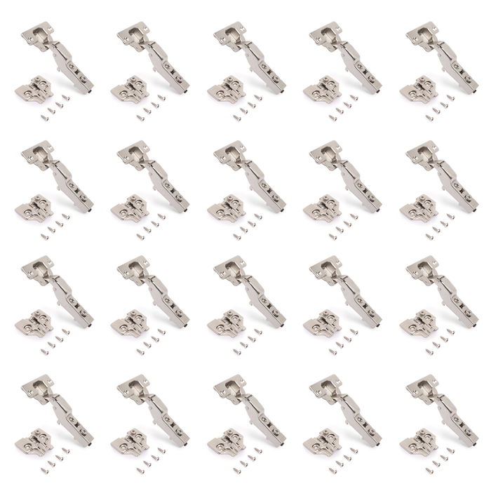 Emuca Lote de 20 bisagras codo X92 con cierre suave y suplementos para atornillar, Acero, Niquelado Emuca Lote de 20 bisagras codo X92 con cierre suave y suplementos para atornillar, Acero, Niquelado