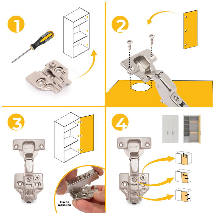 Emuca Lote de 20 bisagras codo X92 con cierre suave y suplementos para atornillar, Acero, Niquelado Emuca Lote de 20 bisagras codo X92 con cierre suave y suplementos para atornillar, Acero, Niquelado