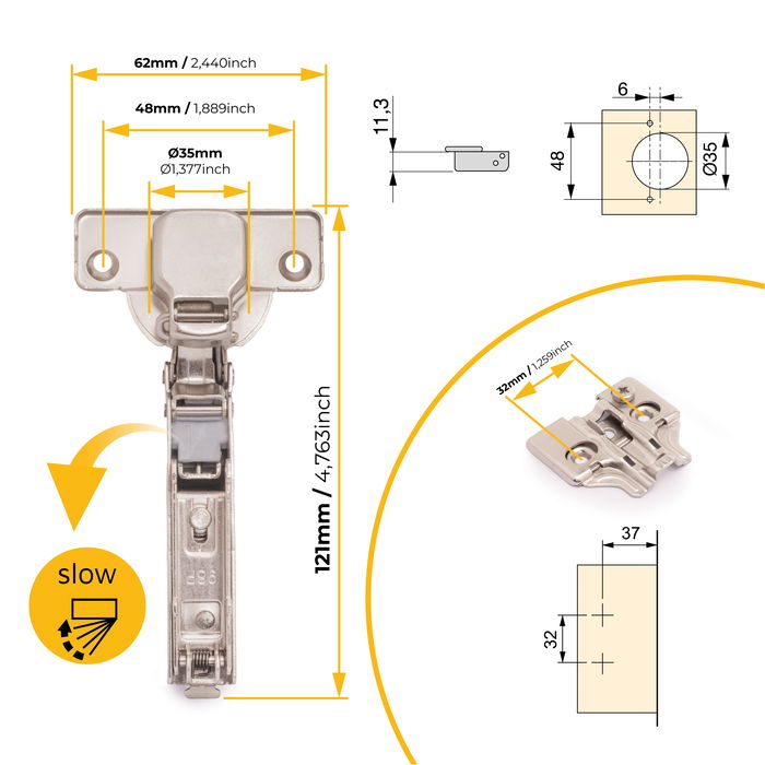 Emuca Lote de 20 bisagras codo X92 con cierre suave y suplementos para atornillar, Acero, Niquelado Emuca Lote de 20 bisagras codo X92 con cierre suave y suplementos para atornillar, Acero, Niquelado