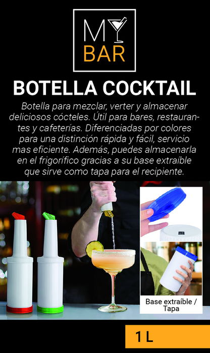 My Bar Botella Cocktail 1L Plástico 4 Colores 20.1 cm Alto x 9.6 cm Ancho x 9.3 cm Largo (12 Unidades)