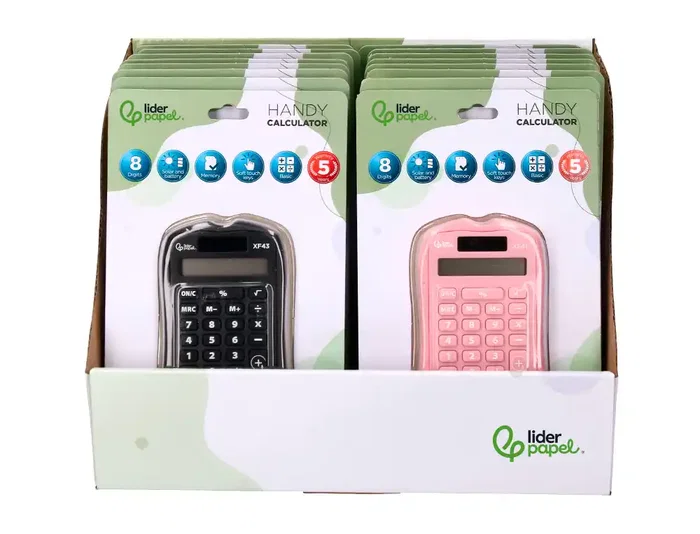 Liderpapel Calculadora xf44 Bolsillo 8 Dígitos Solar y Pila 94x59,5x10,5mm Colores Negro Verde Rosa Exp de 16