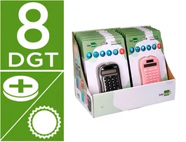 Liderpapel Calculadora xf44 Bolsillo 8 Dígitos Solar y Pila 94x59,5x10,5mm Colores Negro Verde Rosa Exp de 16