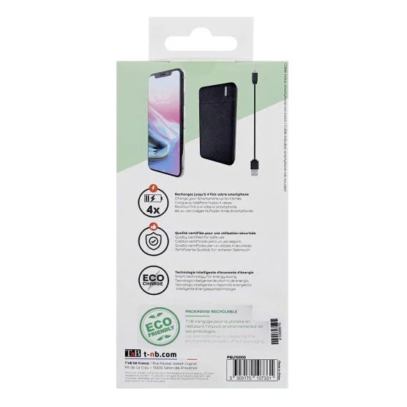T'nB PBU10000 Power Bank Batería Externa 10000 mAh Negro Polímero Carga Rápida USB-C/Micro-USB 2 Puertos