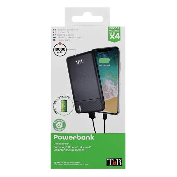 T'nB PBU10000 Power Bank Batería Externa 10000 mAh Negro Polímero Carga Rápida USB-C/Micro-USB 2 Puertos