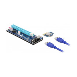 DeLOCK Tarjeta Riser PCI Express x1 a x16 con Cable USB 3.2 de 60 cm - Interno para PC, Color Negro/Azul/Gris, Ref: Delock Riser Karte