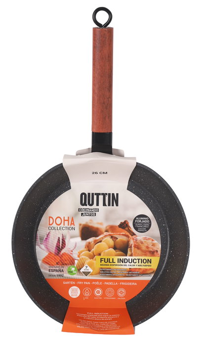 Inde Sartén de Aluminio Forjado 26 cm, Antiadherente Full Doha Quttin - Diámetro 26.6 cm (6 Unidades)