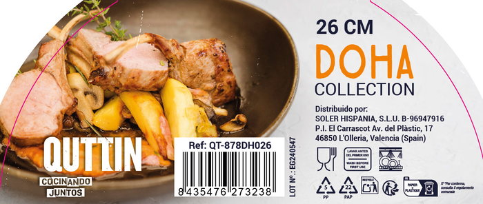 Inde Sartén de Aluminio Forjado 26 cm, Antiadherente Full Doha Quttin - Diámetro 26.6 cm (6 Unidades)