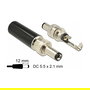 DeLOCK 89915 Conector DC Hembra 5.5 x 2.1 mm Largo 12 mm para 18V 2A, Color Negro/Níquel, Versión para Soldar