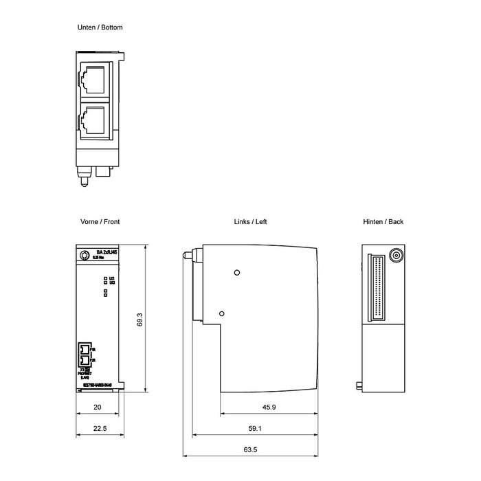Siemens 6ES7193-6AR00-0AA0 Busadapter BA 2xRJ45 para PROFINET ET200SP