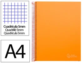 Liderpapel Cuaderno espiral A4 tapa forrada naranja 140 hojas cuadro 5mm