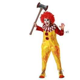 Disfraz Payaso Infantil Amarillo con Mono y Cuello Rojo para Niño 5-6 Años