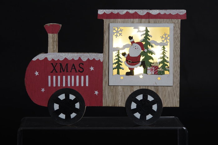 DKD Home Decor Decoración Luminosa LED MDF Tren Natural y Rojo