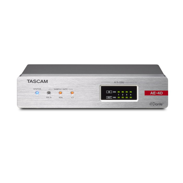 TASCAM Ae-4D Conversor AES/EBU a DANTE/AES67 con 4 Canales a 48 kHz o 2 Canales a 96 kHz, Conectores XLR-3, PoE TASCAM Ae-4D Conversor AES/EBU a DANTE/AES67 con 4 Canales a 48 kHz o 2 Canales a 96 kHz, Conectores XLR-3, PoE