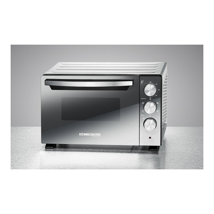 Rommelsbacher BGS 1400 Horno Eléctrico Pequeño de 22 Litros, Negro y Plata, con Función Rotisserie, Parrilla y Temporizador 60 Min