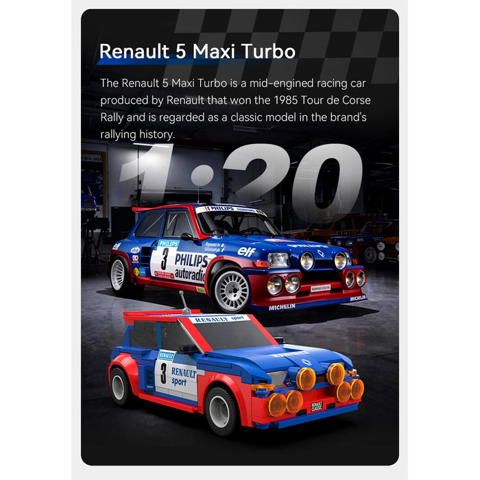 CADA Renault 5 Maxi Turbo Escala 1:20 282 Piezas C51095W Vehículo de Construcción con Mando 2.4G y App, +6 Años