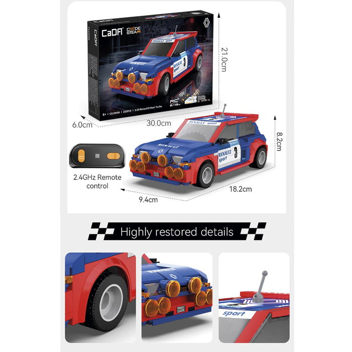CADA Renault 5 Maxi Turbo Escala 1:20 282 Piezas C51095W Vehículo de Construcción con Mando 2.4G y App, +6 Años