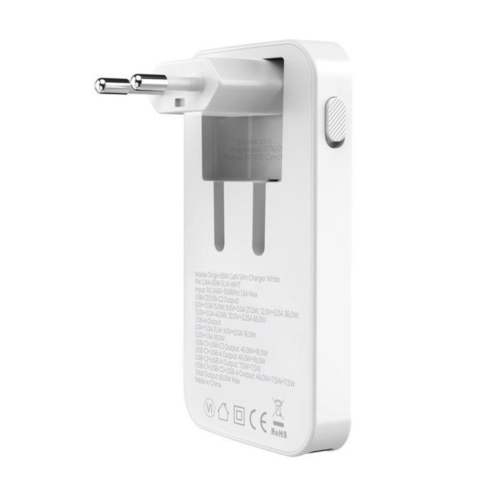 Mobile Origin 65W GaN Slim Cargador Blanco