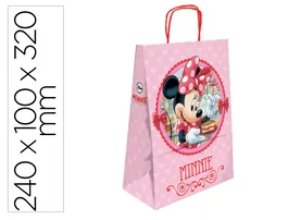 Basika - Bolsa de regalo con asa retorcida Minnie y Mickey Mouse de papel celulosa 90 g - 240x100x320 mm