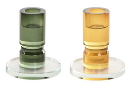 DKD Home Decor Set de 2 Candelabros de Cristal Verde y Mostaza