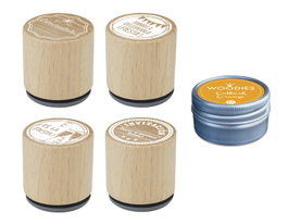 Innspiro Kit de 4 Sellos de Madera y Tinta Naranja Claro Fiesta Celebración y Bienvenida