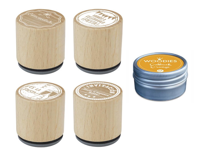 Innspiro Kit de 4 Sellos de Madera y Tinta Naranja Claro Fiesta Celebración y Bienvenida Innspiro Kit de 4 Sellos de Madera y Tinta Naranja Claro Fiesta Celebración y Bienvenida