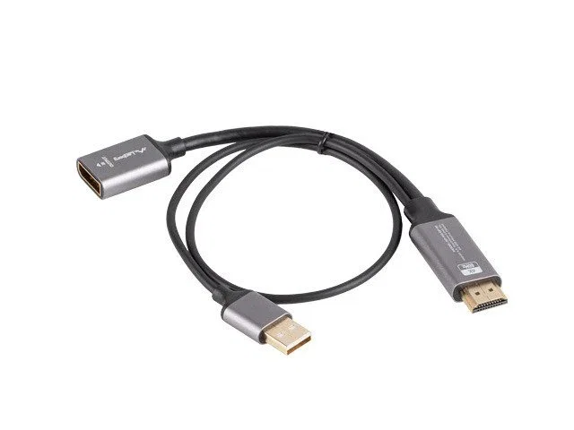 Adapter hdmi(m)-displayport(f)4k na kablu 20cm srebrny