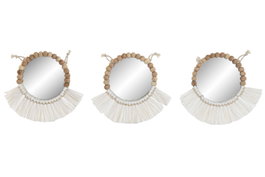 DKD Home Decor Set de 3 Espejos con Flecos Blanco