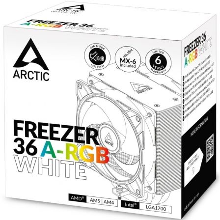 Arctic Freezer 36 A-RGB Blanco Ventilador CPU Torre Única Push-Pull Dos Ventiladores P 120 mm Arctic Freezer 36 A-RGB Blanco Ventilador CPU Torre Única Push-Pull Dos Ventiladores P 120 mm