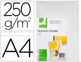 Q-connect Tapa de Encuadernación Cartón DIN A4 Blanco Brillante 250 gr Caja 100 Unidades