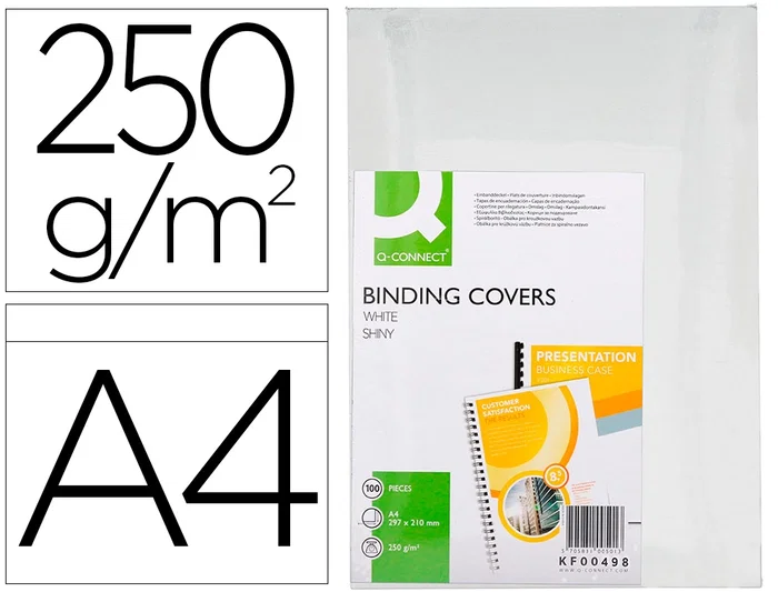 Q-connect Tapa de Encuadernación Cartón DIN A4 Blanco Brillante 250 gr Caja 100 Unidades Q-connect Tapa de Encuadernación Cartón DIN A4 Blanco Brillante 250 gr Caja 100 Unidades