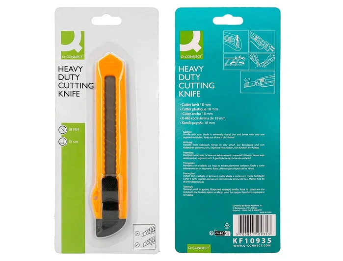 Q-connect XD-11 Cutter Retráctil de Plástico Ancho Cuchilla 18 mm, Accesorio de Oficina y Manualidades, Blíster 1 Unidad