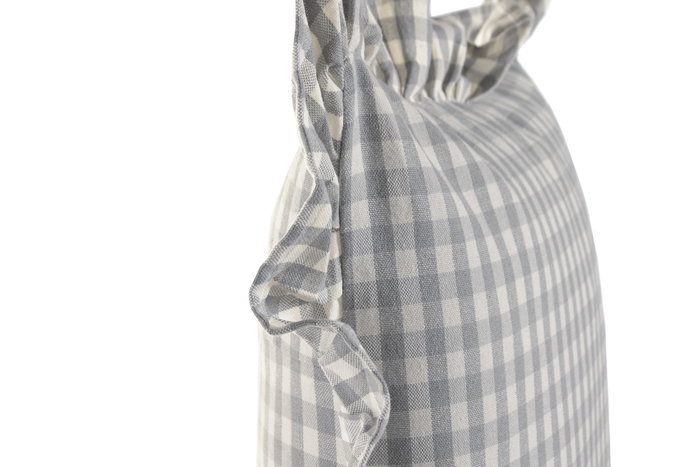 DKD Home Decor Cojín de Algodón Reciclado Gris con Volantes Vichy 45x45 cm