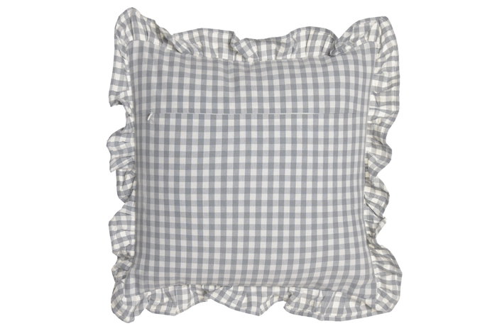 DKD Home Decor Cojín de Algodón Reciclado Gris con Volantes Vichy 45x45 cm