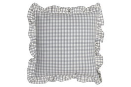 DKD Home Decor Cojín de Algodón Reciclado Gris con Volantes Vichy 45x45 cm