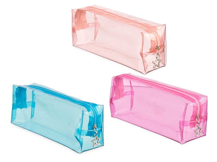 Pincello Estuche Transparente Plástico Azul, Salmon, Rosa 22 x 8.5 x 5.5 cm (Set de 24)