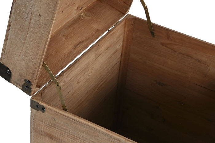 DKD Home Decor Baúl Oriental Natural Marron Claro Abeto Metal Set 2 Piezas 48x61x48 cm Hecho a Mano