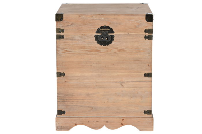 DKD Home Decor Baúl Oriental Natural Marron Claro Abeto Metal Set 2 Piezas 48x61x48 cm Hecho a Mano