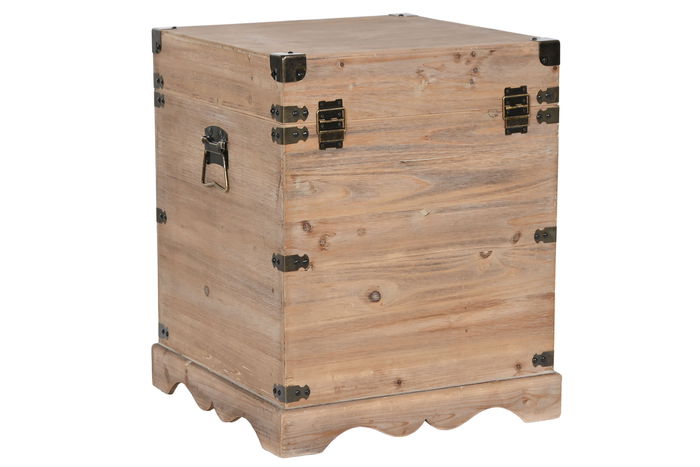 DKD Home Decor Baúl Oriental Natural Marron Claro Abeto Metal Set 2 Piezas 48x61x48 cm Hecho a Mano