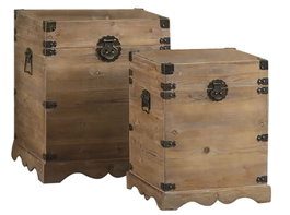 DKD Home Decor Baúl Oriental Natural Marron Claro Abeto Metal Set 2 Piezas 48x61x48 cm Hecho a Mano