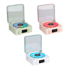 Basics Altavoz Bluetooth Tocadiscos con Reloj, Ruido Blanco y Luz RGB, 14x15x7 cm