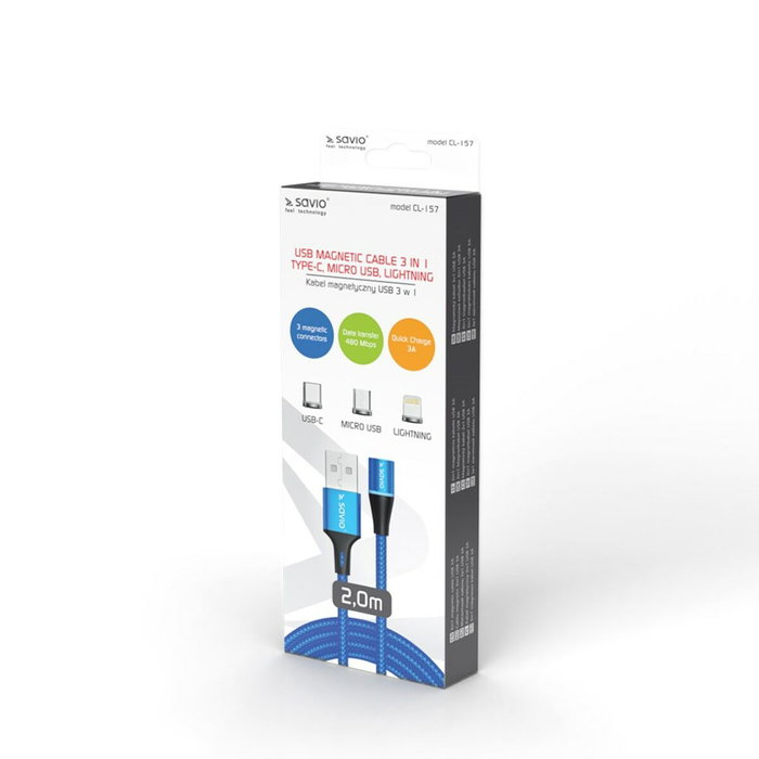 SAVIO Cable Magnético USB 2.0 de 2m Azul SAVIO Cable Magnético USB 2.0 de 2m Azul