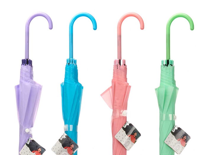 Arte Regal Paraguas Infantil de Niños, Colores Lisos Surtidos (Azul, Morado, Rosa, Verde), Dimensiones 72 x 7.5 x 4 cm (Set de 24)