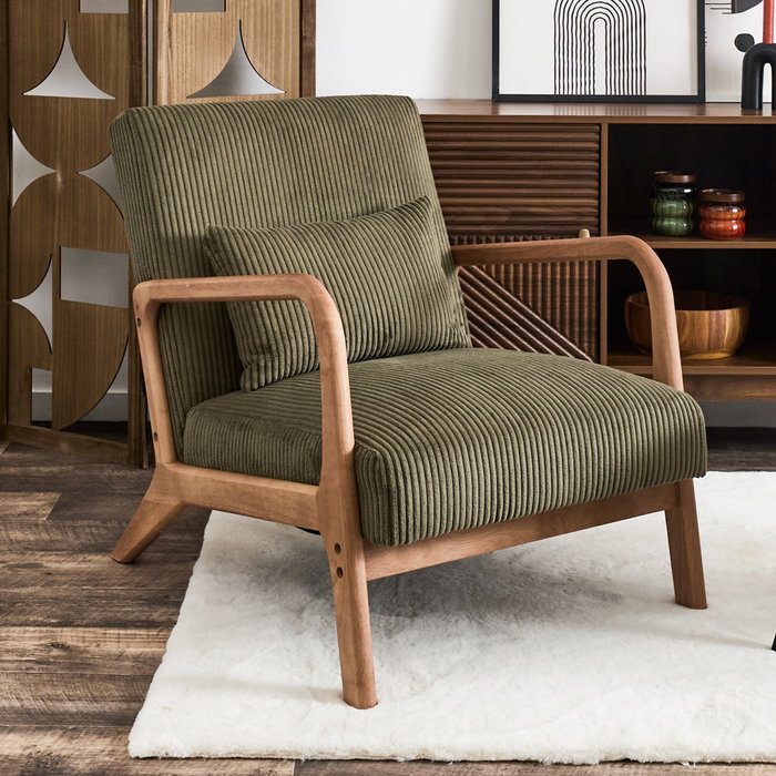 Home Deco Factory Butaca Scott Verde - Colección Cocooning, Tapizado Poliéster, 64.5x83.5x75 cm