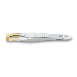 Tres Claveles Pinza de Depilar Ancha P.Oro 8 cm D 3C Apoya Dedos Acero Carbono