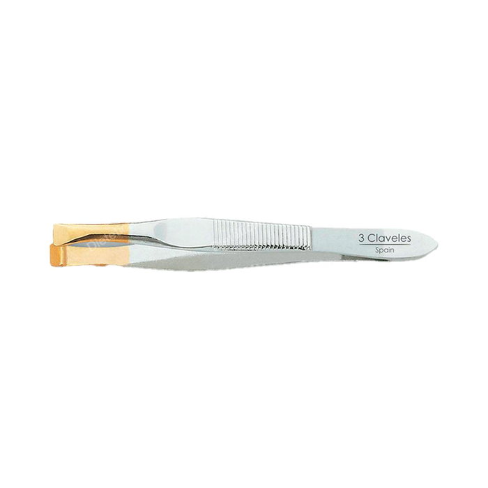Tres Claveles Pinza de Depilar Ancha 8 cm con Punta Dorada