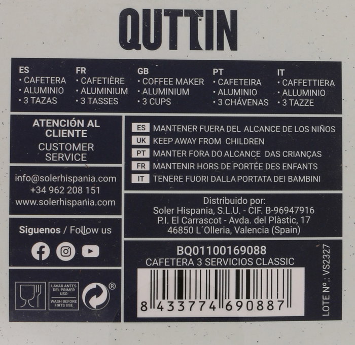 Quttin Cafetera Classic 3 Servicios
