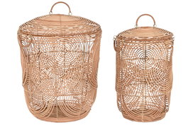 DKD Home Decor Set de 2 Cestas de Ratán con Tapa Libet