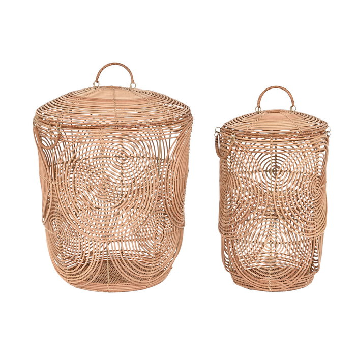 DKD Home Decor Set de 2 Cestas de Ratán con Tapa Libet