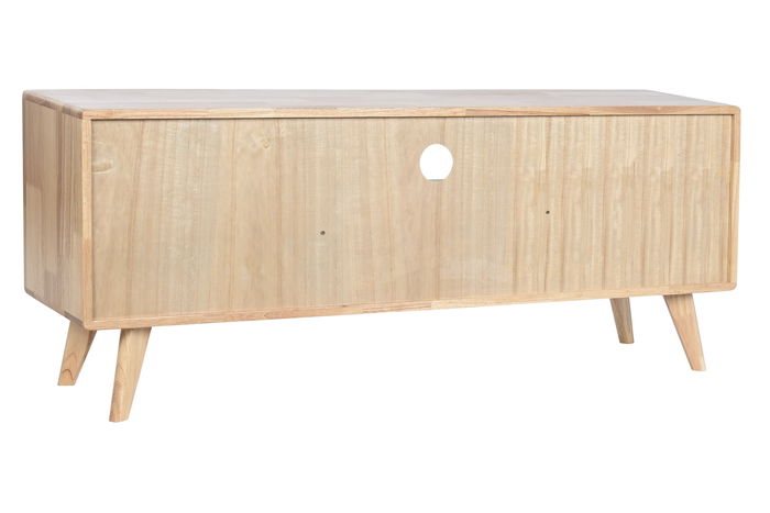 DKD Home Decor Mueble TV Scandi Natural 120x48x30 cm Rubberwood Ratan Metal 4 Cajones